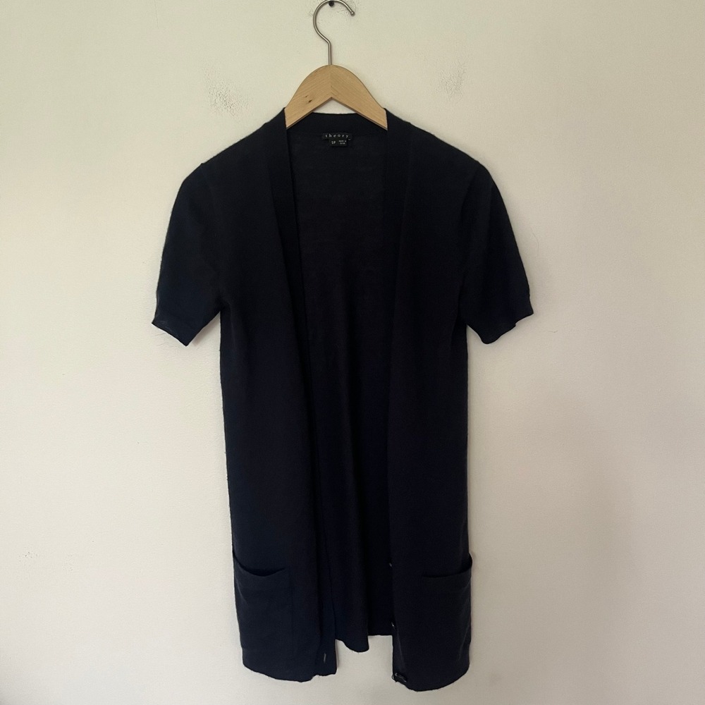 Theory Gwyneth New Cashmere Short Sleeve Cardigan Navy Blue 80278707 S